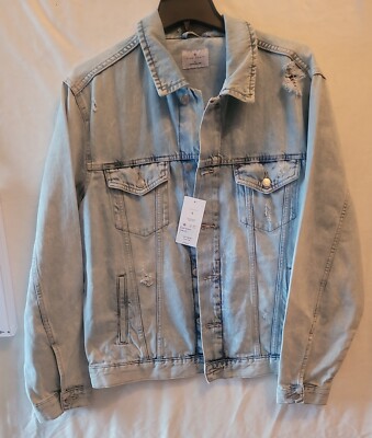 Mens NWT True Craft Size Large Distressed Denim Jacket Orig-$80