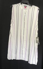 Vince Camuto Striped Shirt Tunic Top Short Dress XL Gray Navy Purple Viscose