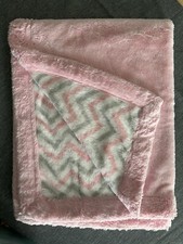 Lap/Baby Blanket Pink/White/Gray Minky Reversible White Plush Lovey 31 x 39