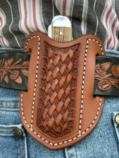 Medium Leather Pancake Pocket Knife Sheath Vertical Draw Ruff’s Saddle Chestnut