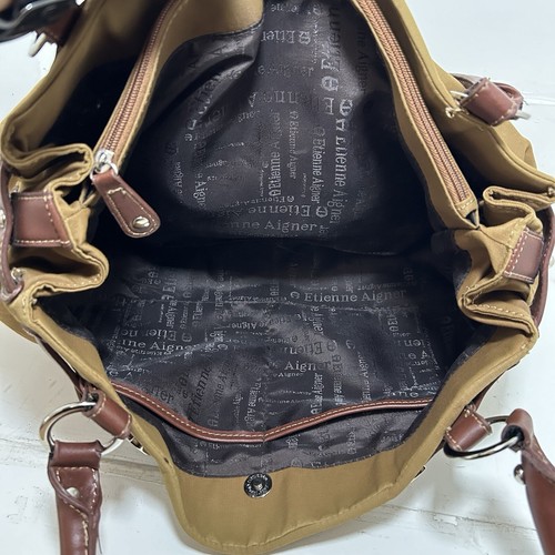 Etienne Aigner Large Tote Shoulder Bag Handbag Purse Brown Canvas - Picture 13 of 17