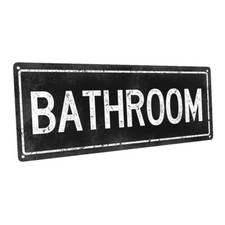 Black Bathroom Metal Sign; Wall Decor for Bath or Laundry