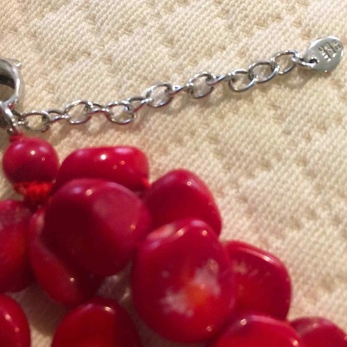 Impresionante collar de plata de ley de coral rojo triple hilo - Imagen 11 de 12