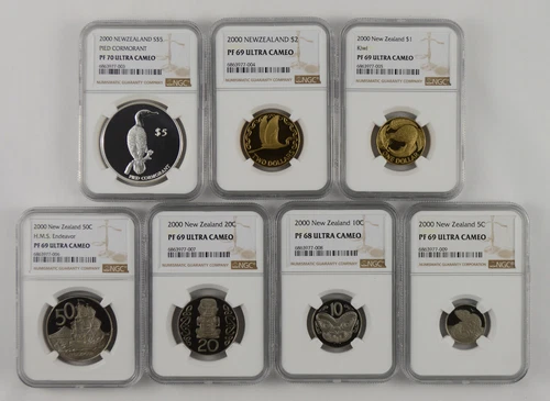 New Zealand - 2000 - Annual Proof Coin Set - NGC Graded - Pied Cormorant