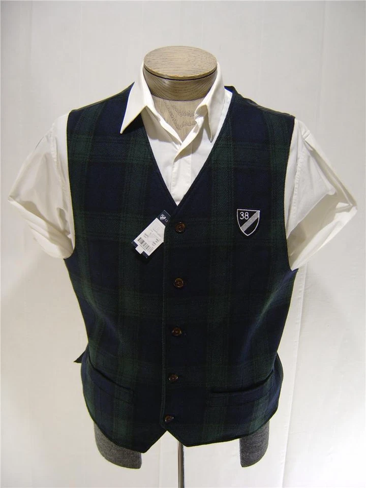 Daniel Cremieux Men’s Suit Vest M 90% Wool Tartan Black Green Olive Plaid Madras - Image 3 of 4