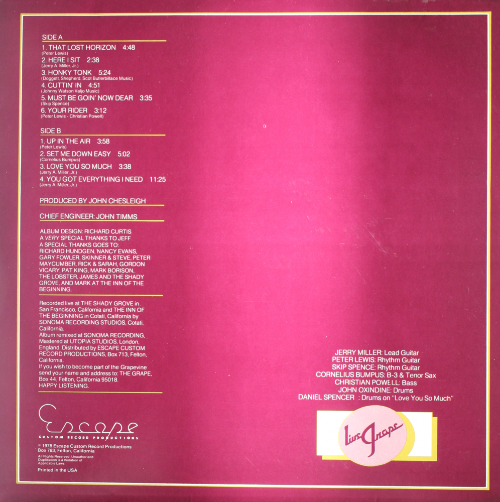 MOBY GRAPE Live Grape - NEW SEALED 1978 Vinyl LP Record Blues Rock