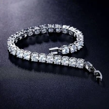 Charm Tennis Bridal Bracelet Cubic Zirconia Round Cut Silver 925