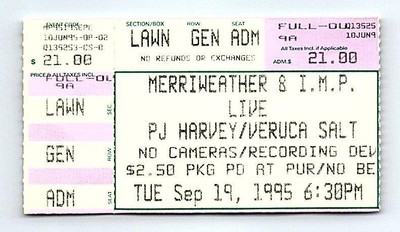 Live  PJ Harvey Veruca Salt Ticket Stub September 19 1995 Columbia Maryland