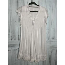 POUPETTE ST BARTH WHITE SASHA CROCHET PLEATED FLUTTER SLEEVE AIRY MINI DRESS XS