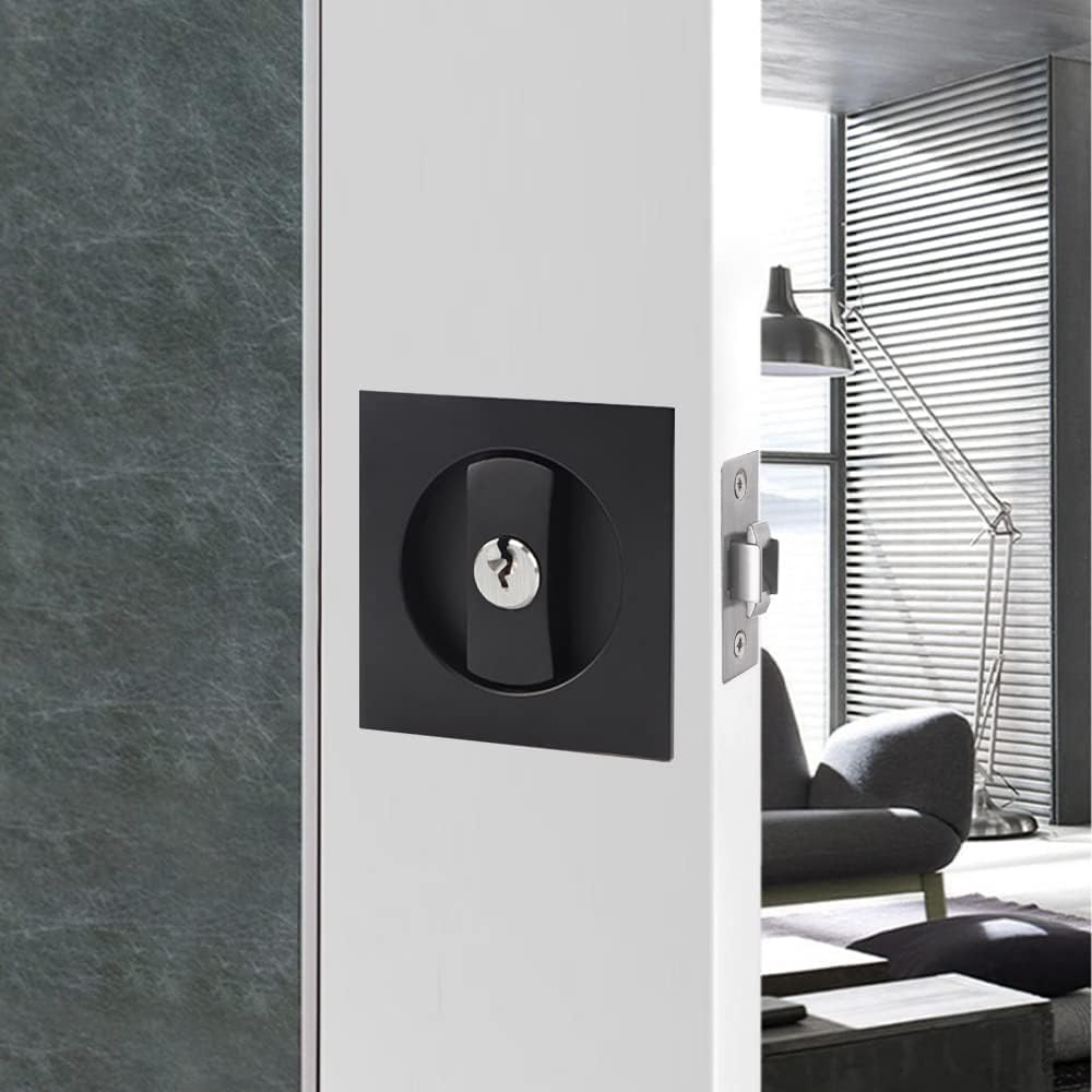 Privacy Pocket Door Lock Hardware with Key, Recessed Sliding Door Mortise Lock,