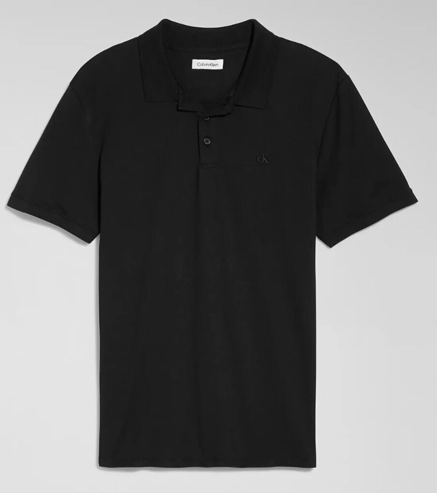 CALVIN KLEIN Black Cotton Polo Shirt Lightweight Regular Fit Smooth Comfort