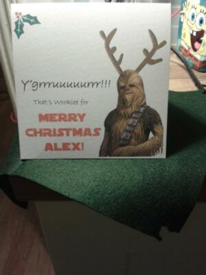 Selbstgemachte Star Wars Chewie Weihnachtskarte. Chewbacca. (PERS vers!) SPURIG