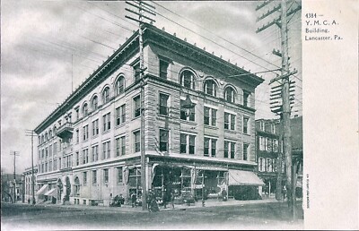 Ymca Building Lancaster, Pennsylvania Postcard Unused Building Poles People ￼