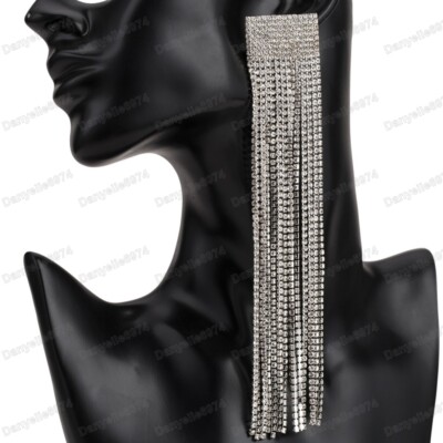 GROSSE 6'' lange GLITZERNDE ÖSTERREICHISCHE KRISTALL breite OHRRINGE Silber Strass ECKIG drapiert