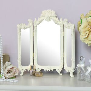 Small Cream Rose Triple Mirror Bedroom, Small Cream Vanity Mirror With Lights