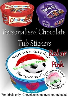 SWEET IMAGE DESIGN Personalised Christmas Chocolate Tub Label Sticker Heroes, Celebrations & Roses