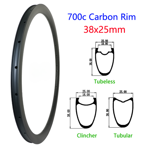Carbon Rim 700c Clincher Tubeless Tubular 38mm 25mm 20-32Hole for Road Bike - Picture 1 of 18