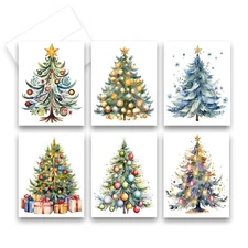 12 Assorted Christmas Tree Greeting Cards Blank with Envelopes ( 2 of each )