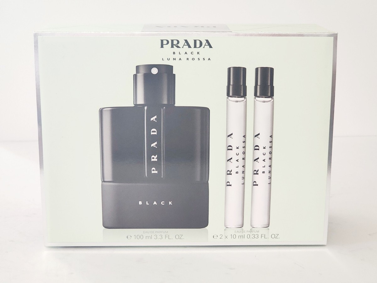 PRADA LUNA ROSSA BLACK ( 3.4OZ EDP + 2 X 10ML Edp) 3PC GIFT