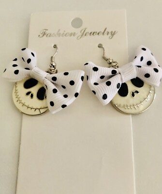 Jack Skellington, Nightmare Before Christmas Dangle Earrings With Bow.SALE