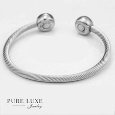 Gift Silver Stainless Steel 7" Adjustable Cuff Cable Magnetic Bracelet Box