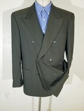 42R Vintage Double Breasted 6/4 wool Green tweed Check Sport Jacket Blazer