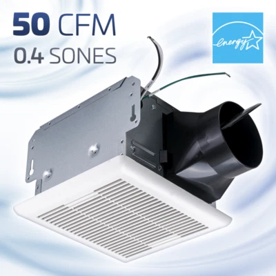 ACiQ 50 CFM Ultra-Compact Bathroom Venting Exhauster Fan Ceiling Mount, .4 Sones