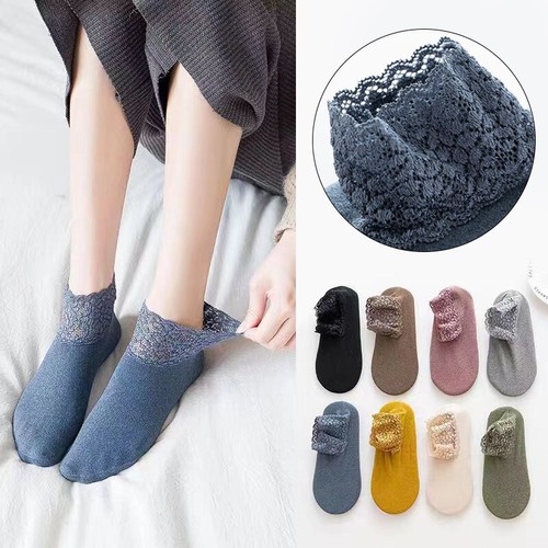 5 Paires Chaussettes Montantes Dentelle Femmes - Noir - Coton - Style Comme Image