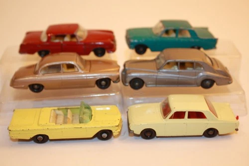 6 Vintage 1960's Matchbox BPW Cars FORD / PONTIAC / MERCEDES / JAG / ROLLS-ROYCE