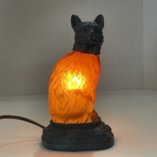 Amber Glass Sitting Cat Kitten Nightlight Lamp READ 
