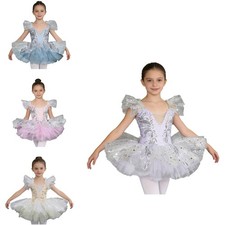 Girls Ballet Tutu Swan Lake Dress with Headwear and Cuffs Dance Competition Set