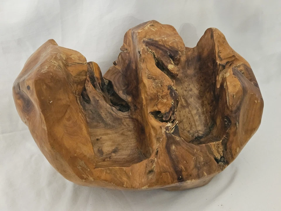 Hand Carved Teak Burl Wood 2 Wine Bottle Holder - Image 2 of 4