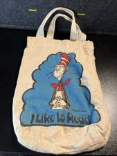 Vintage 1957 Dr. Seuss Cat In The Hat Canvas Tote Book Bag Collectible Purse 50s