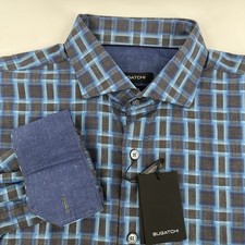 BUGATCHI Classic Fit Long Sleeved Plaid Flip Cuff Button Up Shirt Men's Large