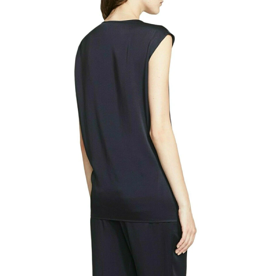 Blusa BELSTAFF Lana Flecos Sin Mangas Satén Top Regencia Azul Negro Talla 42 M 8 Foto 4 de 4