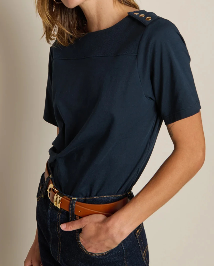 NATION LOS ANGELES WOMENS JOHNNIE BOATNECK TOP SHORT SLEEVE NIGHT SKY LARGE NEW