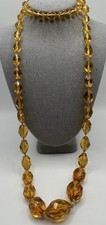 Vintage Czech Art Deco Graduated Faceted Amber Colored Crystal Glass Necklace