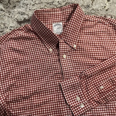 Brooks Brothers Shirt Mens Large Red Check Long Sleeve Button Down Cotton Regent