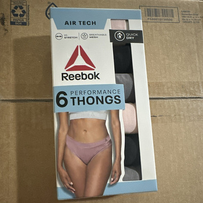 Reebok Air Tech 6-Pack Mesh Thong Panties 2XL Multicolor Breathable Tagless