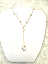 14K Yellow Gold Paperclip Lariat Chain Necklace, Adjustable