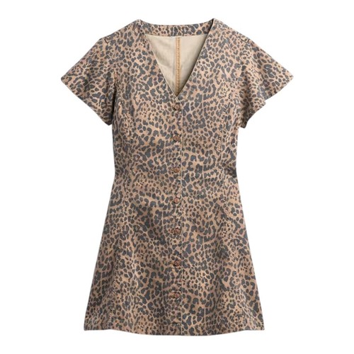 GAP Denim Flutter Sleeve Button Front Leopard Dress Size M - Picture 3 of 9