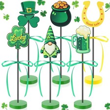 6 Pcs St. Patrick's Day Table Decorations Wooden Signs Irish-Themed Lucky Gre...
