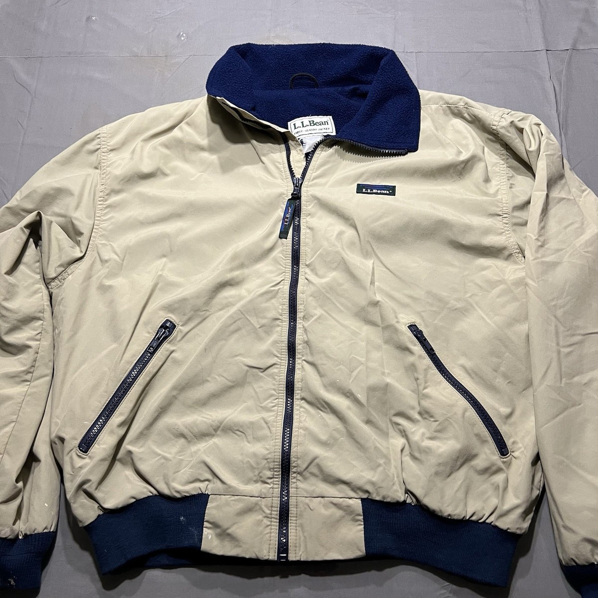 Vintage LL Bean Jacket Mens L/XL Tan Three Season Made USA Fleece