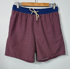 Fair Harbor Men Large Red Blue Trunk Swim Lined 7  Athleisure Stretch Outdoors