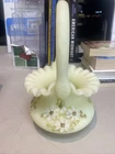 Beautiful vintage Fenton Custard ruffled Uranium Vaseline Glass Basket SIGNED