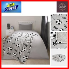 Image of Ultra Soft Football Fleece Sherpa Throw Blanket Grey 120cm x 100cm
