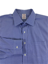 Brooks Brothers Men's Traditional Non-Iron Stretch Blue Check Dress Shirt 17-34