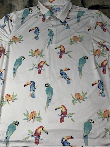 Chubbies Short Sleeve Polo White Shirt Men's Sz. L Parrot Toucan Macaw Bird - Picture 6 of 7