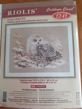 RIOLIS SNOWY OWL CROSS STITCH CHART AND SPARE THREADS - USED