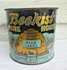 1930'S SCARCE HONEY PAIL/TIN/CAN BEEKIST PURE HONEY BLUE LABEL ONTARIO CO-OP LTD